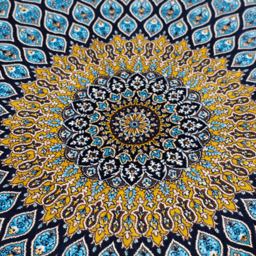 LUMINA モダールアートコレクション｜ゴンバド柄 ターコイズ×ゴールド｜118×80cm（S-13396）