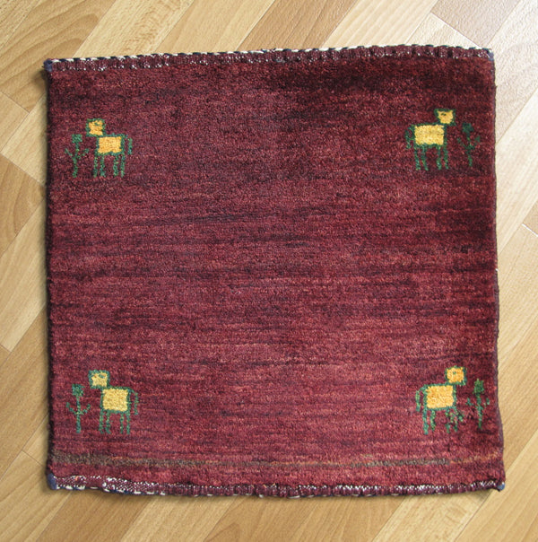 ギャッベ,ミニラグ,45×48cm,シェカルー,ゾランヴァリ,手織り,レッド