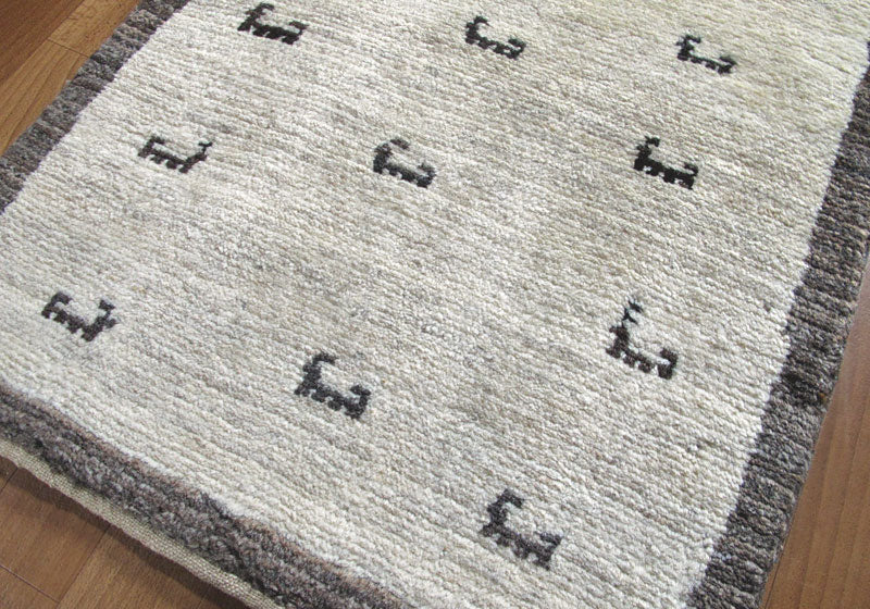 ゾランヴァリ,ギャッベ,82×57cm｜手織りウールミニラグ・アイボリー