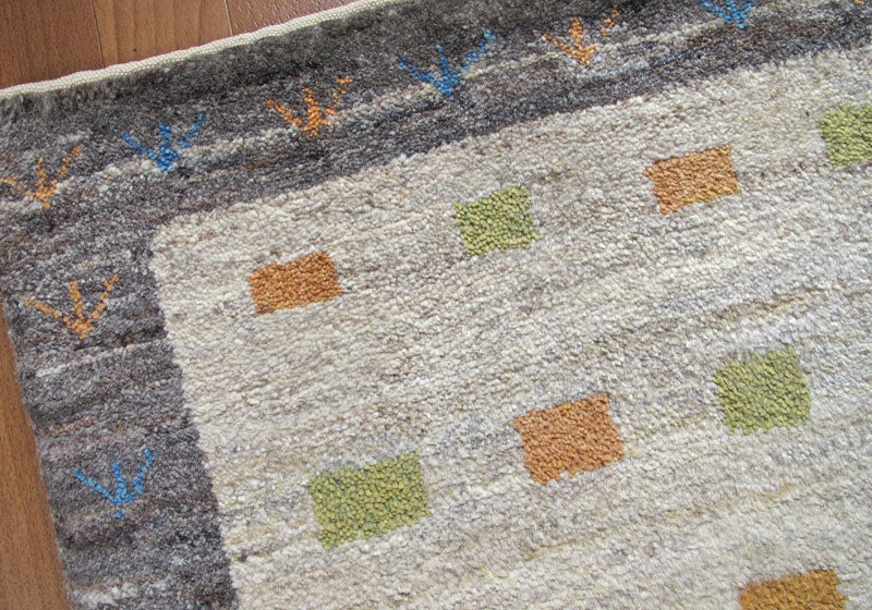 ゾランヴァリ,ギャッベ,84×58cm｜手織りウールミニラグ・アイボリー